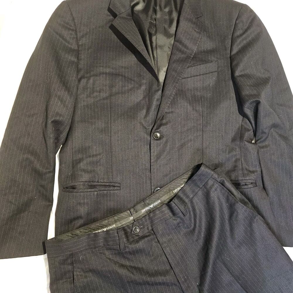 Emporio Armani Suit US 44 Blazer Coat US 36 Pants 100% Wool Super 180s Black